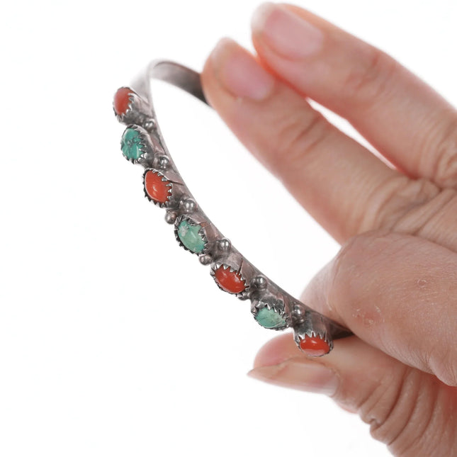 6.12" Vintage Native American silver, turquoise, and coral rown cuff bracelet - Estate Fresh Austin