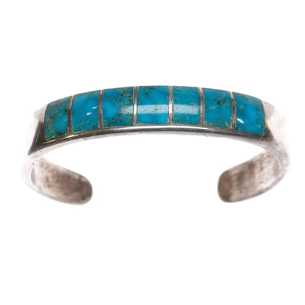 6.12" Vintage Native American sterling turquoise channel inlay cuff bracelet - Estate Fresh Austin