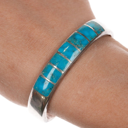 6.12" Vintage Native American sterling turquoise channel inlay cuff bracelet - Estate Fresh Austin