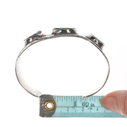 6.12" Vintage Navajo silver and turquoise stamped thunderbird cuff bracelet - Estate Fresh Austin