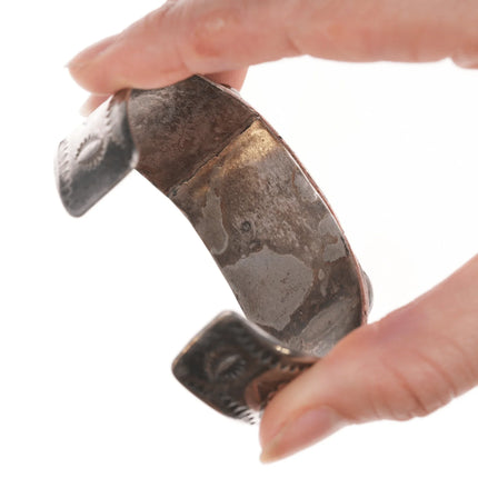 6.12" Vintage Navajo silver and turquoise stamped thunderbird cuff bracelet - Estate Fresh Austin