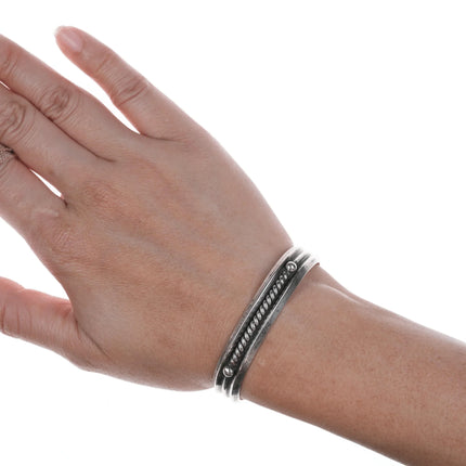 6.12" Vintage Navajo twisted wire silver cuff bracelet - Estate Fresh Austin