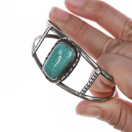 6.12" Vintage Silver Native American cuff bracelet with turquoise - Estate Fresh Austin