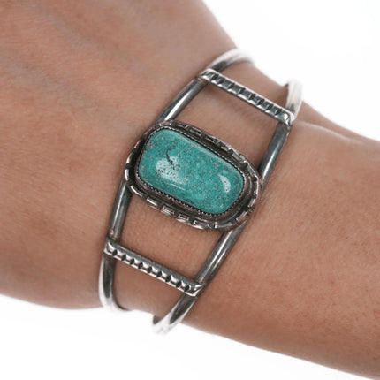 6.12" Vintage Silver Native American cuff bracelet with turquoise - Estate Fresh Austin