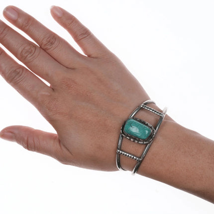 6.12" Vintage Silver Native American cuff bracelet with turquoise - Estate Fresh Austin
