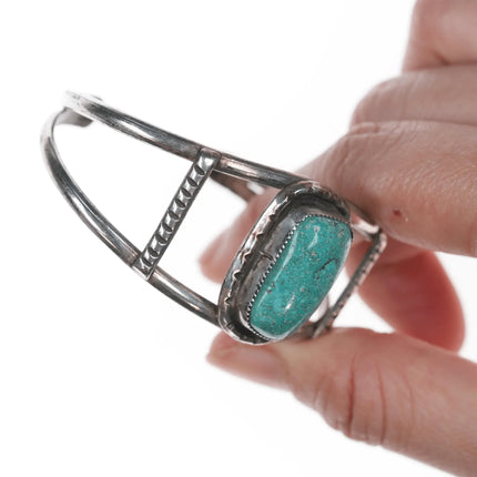 6.12" Vintage Silver Native American cuff bracelet with turquoise - Estate Fresh Austin