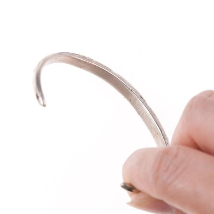 6.12" vintage Zuni flush inlay coral and silver bracelet - Estate Fresh Austin