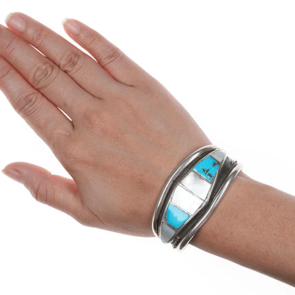 6.12" Vintage Zuni Turquoise and shell inlay cuff bracelet - Estate Fresh Austin