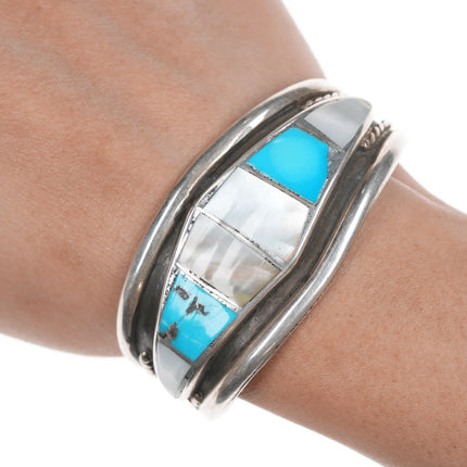6.12" Vintage Zuni Turquoise and shell inlay cuff bracelet - Estate Fresh Austin