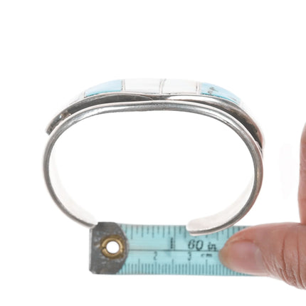 6.12" Vintage Zuni Turquoise and shell inlay cuff bracelet - Estate Fresh Austin