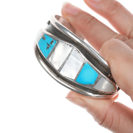 6.12" Vintage Zuni Turquoise and shell inlay cuff bracelet - Estate Fresh Austin