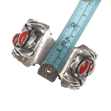 6" 1970's MF Navajo sterling silver, turquoise, coral watch cuff bracelet timex - Estate Fresh Austin