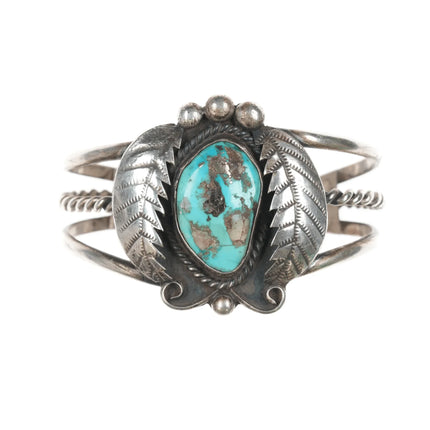 6" 1970's Native American sterling cuff bracelet with turquoise - Estate Fresh Austin