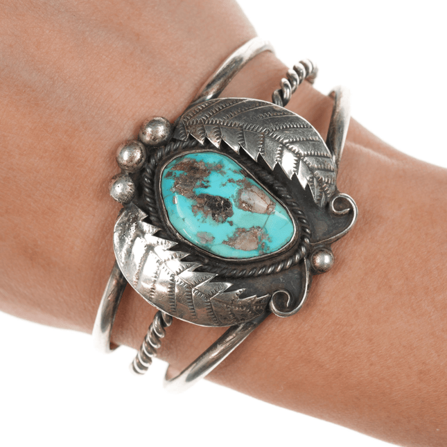 6" 1970's Native American sterling cuff bracelet with turquoise - Estate Fresh Austin