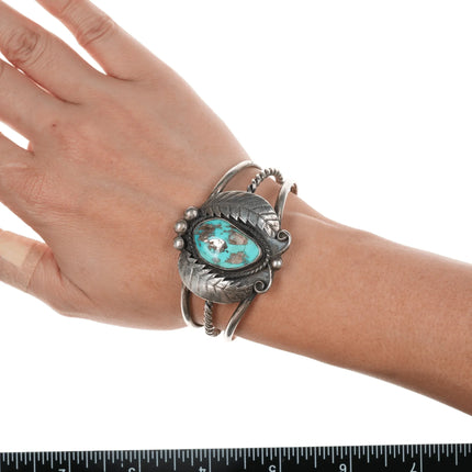 6" 1970's Native American sterling cuff bracelet with turquoise - Estate Fresh Austin