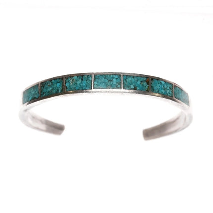 6" 1970's Sturdy Navajo sterling chip inlay slim cuff bracelet - Estate Fresh Austin