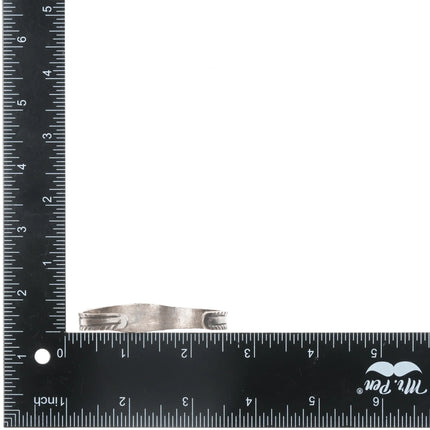 6" 20's-30's Navajo ingot silver hand stamped cuff bracelet with turquoise - Estate Fresh Austin