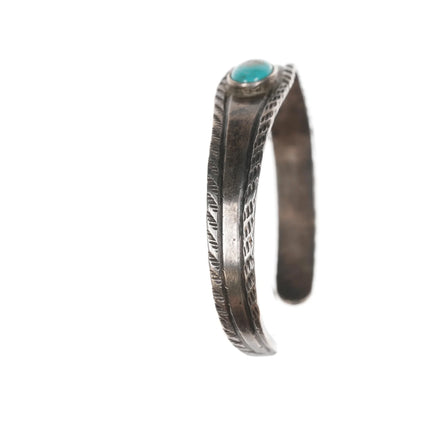 6" 20's-30's Navajo ingot silver hand stamped cuff bracelet with turquoise - Estate Fresh Austin