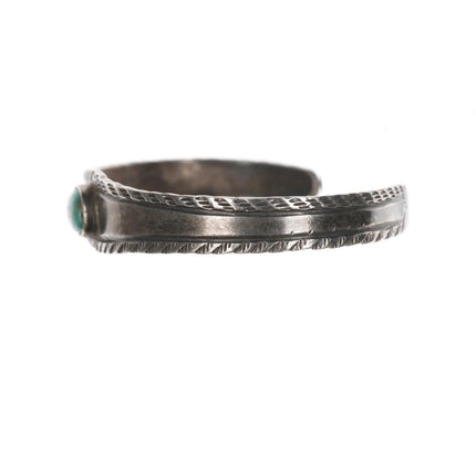 6" 20's-30's Navajo ingot silver hand stamped cuff bracelet with turquoise - Estate Fresh Austin