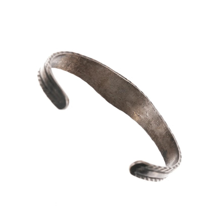 6" 20's-30's Navajo ingot silver hand stamped cuff bracelet with turquoise - Estate Fresh Austin