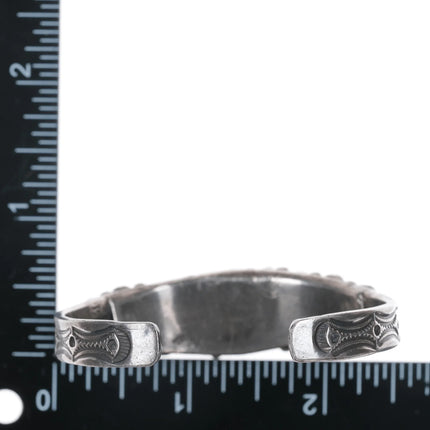 6" 20's-30's Navajo silver sleeping beauty turquoise row cuff bracelet - Estate Fresh Austin
