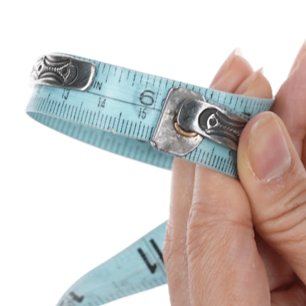 6" 20's-30's Navajo silver sleeping beauty turquoise row cuff bracelet - Estate Fresh Austin