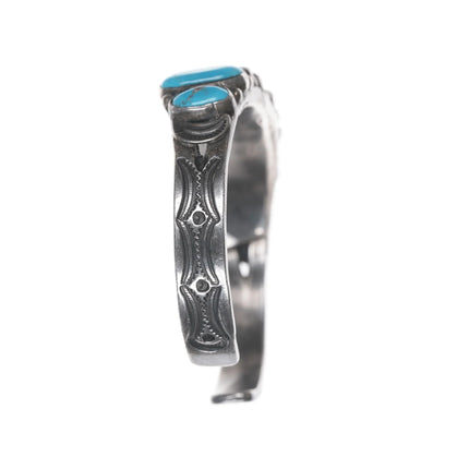6" 20's-30's Navajo silver sleeping beauty turquoise row cuff bracelet - Estate Fresh Austin