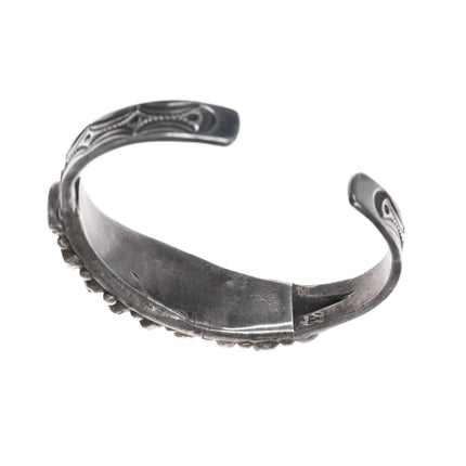 6" 20's-30's Navajo silver sleeping beauty turquoise row cuff bracelet - Estate Fresh Austin