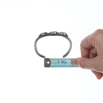 6" 20's-30's Navajo stamped silver 3 stone turquoise cuff bracelet - Estate Fresh Austin