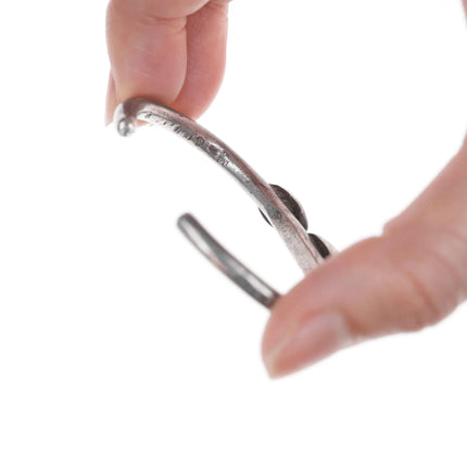 6" 20's-30's Navajo stamped silver 3 stone turquoise cuff bracelet - Estate Fresh Austin