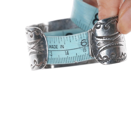 6" 30's-40's Native American silver cuff bracelet with large turquoise - Estate Fresh Austin