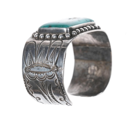 6" 30's-40's Native American silver cuff bracelet with large turquoise - Estate Fresh Austin