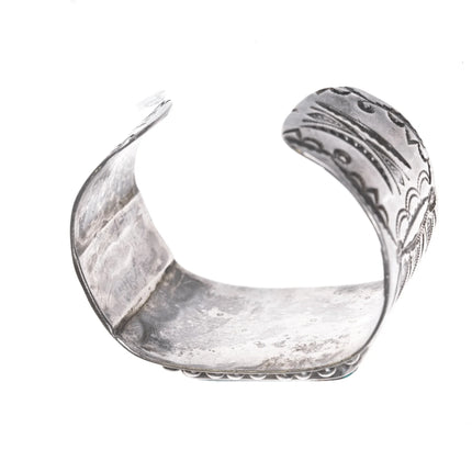 6" 30's-40's Native American silver cuff bracelet with large turquoise - Estate Fresh Austin