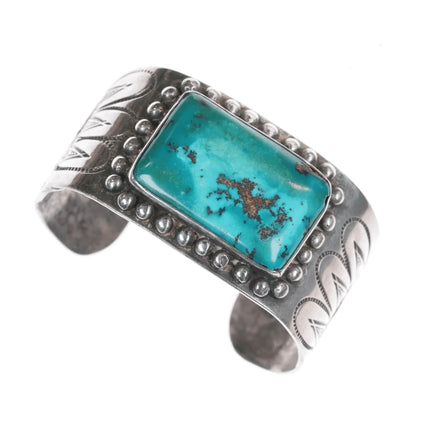 6" 30's-40's Native American silver cuff bracelet with large turquoise - Estate Fresh Austin