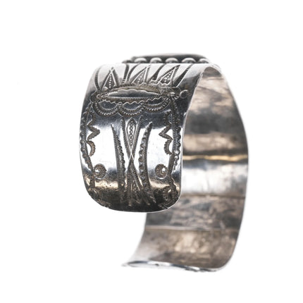 6" 30's-40's Native American silver cuff bracelet with large turquoise - Estate Fresh Austin