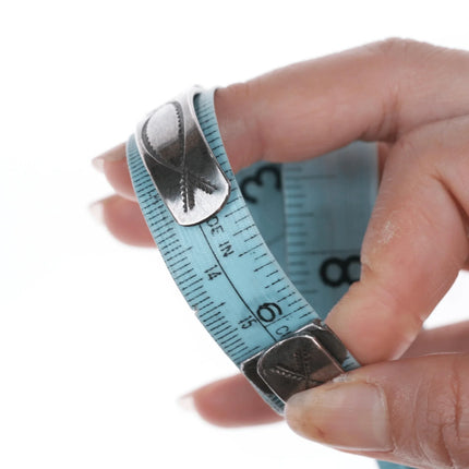 6" 30's-40's Navajo Hand stamped silver cuff bracelet with turquoise - Estate Fresh Austin