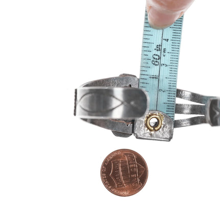 6" 30's-40's Navajo Hand stamped silver cuff bracelet with turquoise - Estate Fresh Austin
