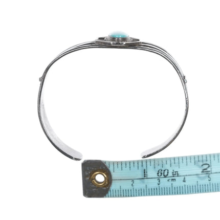 6" 30's-40's Navajo Hand stamped silver cuff bracelet with turquoise - Estate Fresh Austin