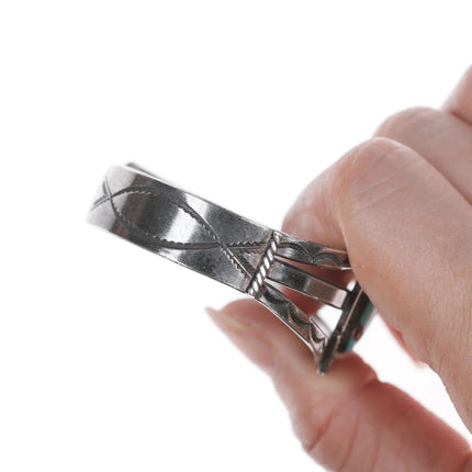 6" 30's-40's Navajo Hand stamped silver cuff bracelet with turquoise - Estate Fresh Austin