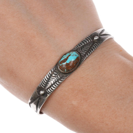 6" 30's-40's Navajo silver cuff bracelet with nice turquoise - Estate Fresh Austin