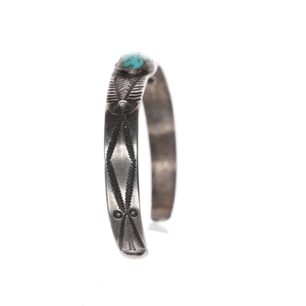6" 30's-40's Navajo silver cuff bracelet with nice turquoise - Estate Fresh Austin
