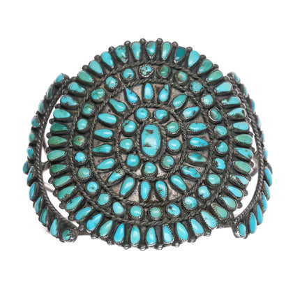 6.375" 1940's Large Zuni sterling turquoise cluster cuff bracelet - Estate Fresh Austin