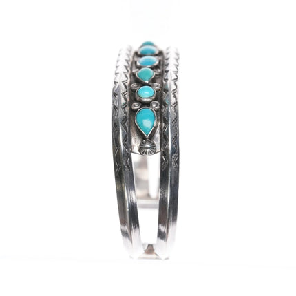 6.375" 1940's Navajo Sleeping Beauty turquoise double carinated silver cuff bracelet - Estate Fresh Austin