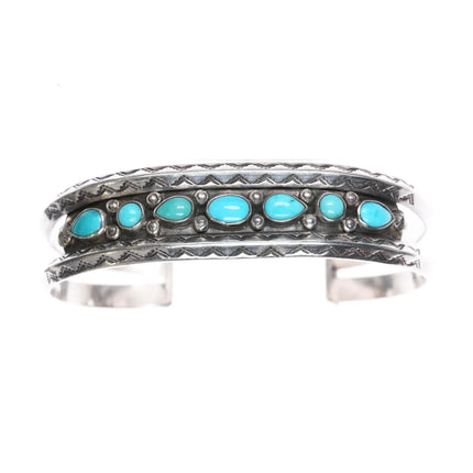6.375" 1940's Navajo Sleeping Beauty turquoise double carinated silver cuff bracelet - Estate Fresh Austin