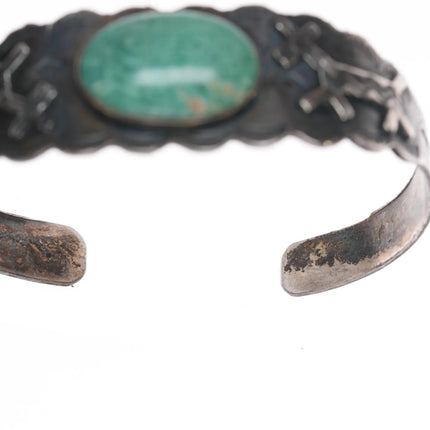 6.375" 1940's Sterling and turquoise Fred Harvey era dog cuff bracelet - Estate Fresh Austin