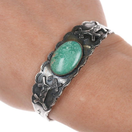 6.375" 1940's Sterling and turquoise Fred Harvey era dog cuff bracelet - Estate Fresh Austin