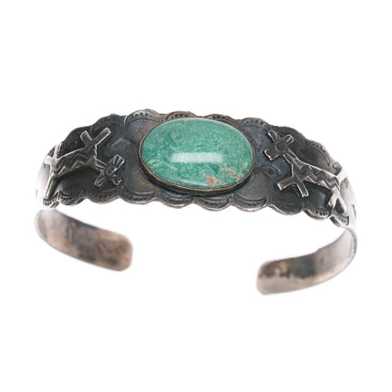 6.375" 1940's Sterling and turquoise Fred Harvey era dog cuff bracelet - Estate Fresh Austin