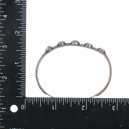 6.375" 1940's Zuni carved turquoise silver row cuff bracelet - Estate Fresh Austin