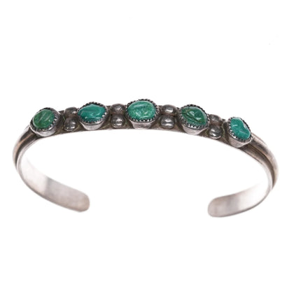 6.375" 1940's Zuni carved turquoise silver row cuff bracelet - Estate Fresh Austin