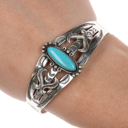 6.375" 1950's Bell Trading Post sterling and turquoise Fred Harvey Cuff Bracelet - Estate Fresh Austin